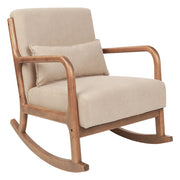 Sedia a dondolo Beige Tessuto Gambe in legno con braccioli e cuscino Soggiorno classico tradizionale