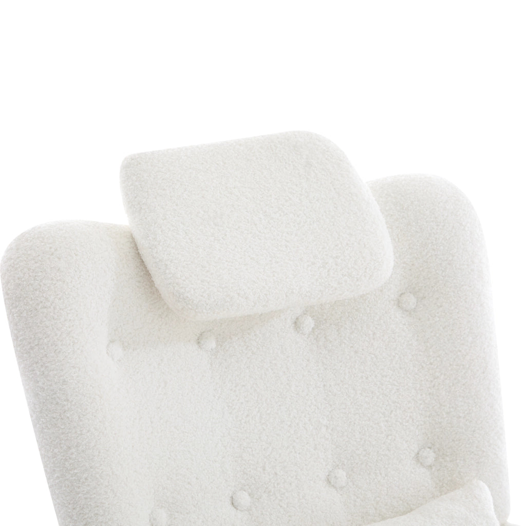 POLTRONA A DONDOLO 73x92x102 cm Teddy bianco con poggiapiedi e cuscini