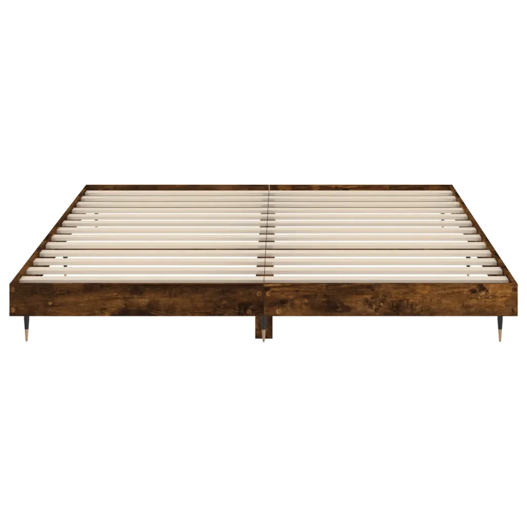 Letto matrimoniale | Letto per adulti | Giroletto senza Materasso Rovere Fumo 200x200 cm in Truciolato