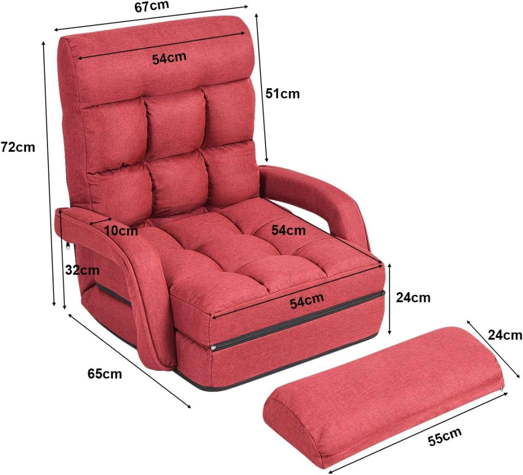 Poltrona Pieghevole da Relax, Schienale Reclinabile a 5 Livelli, Cuscini Imbottiti, Multiuso e Regolabile, Portata di 120 kg, per Ufficio/Soggiorno/Studio, 67x65x72 cm