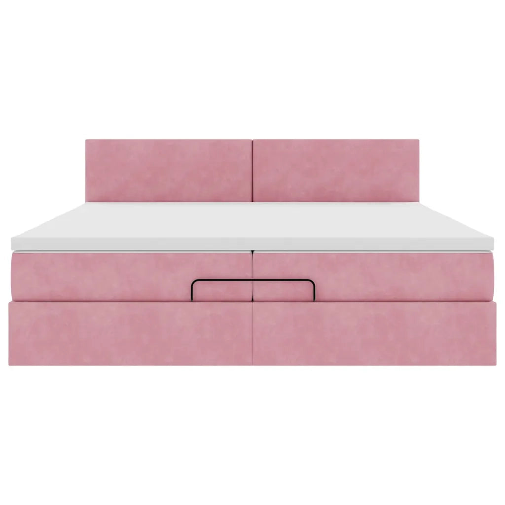 Struttura Letto Pouf con Materassi Rosa 200x200 cm Velluto