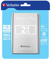 Verbatim Disco rigido portatile Store 'n' Go USB 3.0 da 2 TB Argento