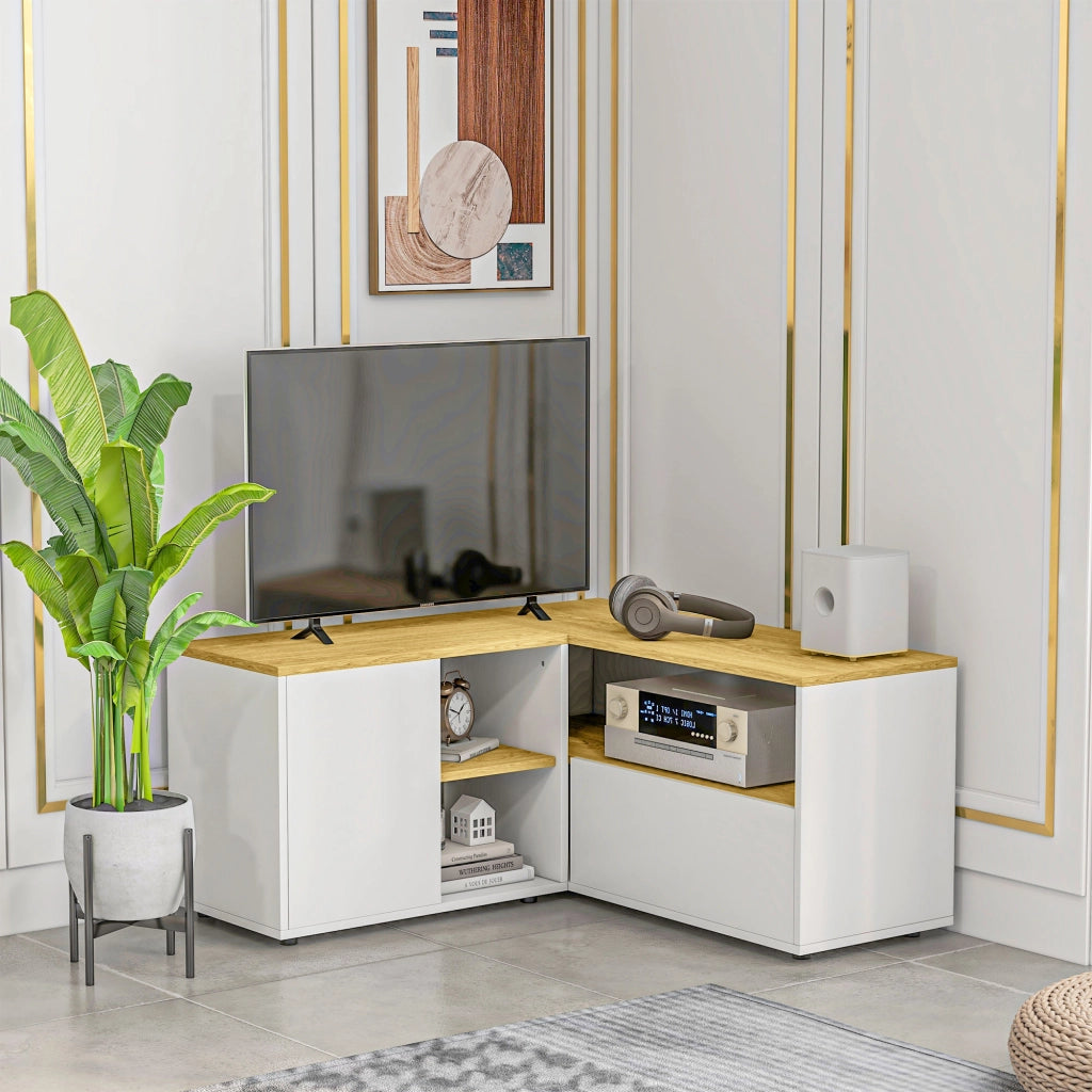 EasyComfort Mobile TV a L per TV da 40" con 3 Ripiani Aperti e 2 Armadietti, in Truciolato, 90x90x45 cm