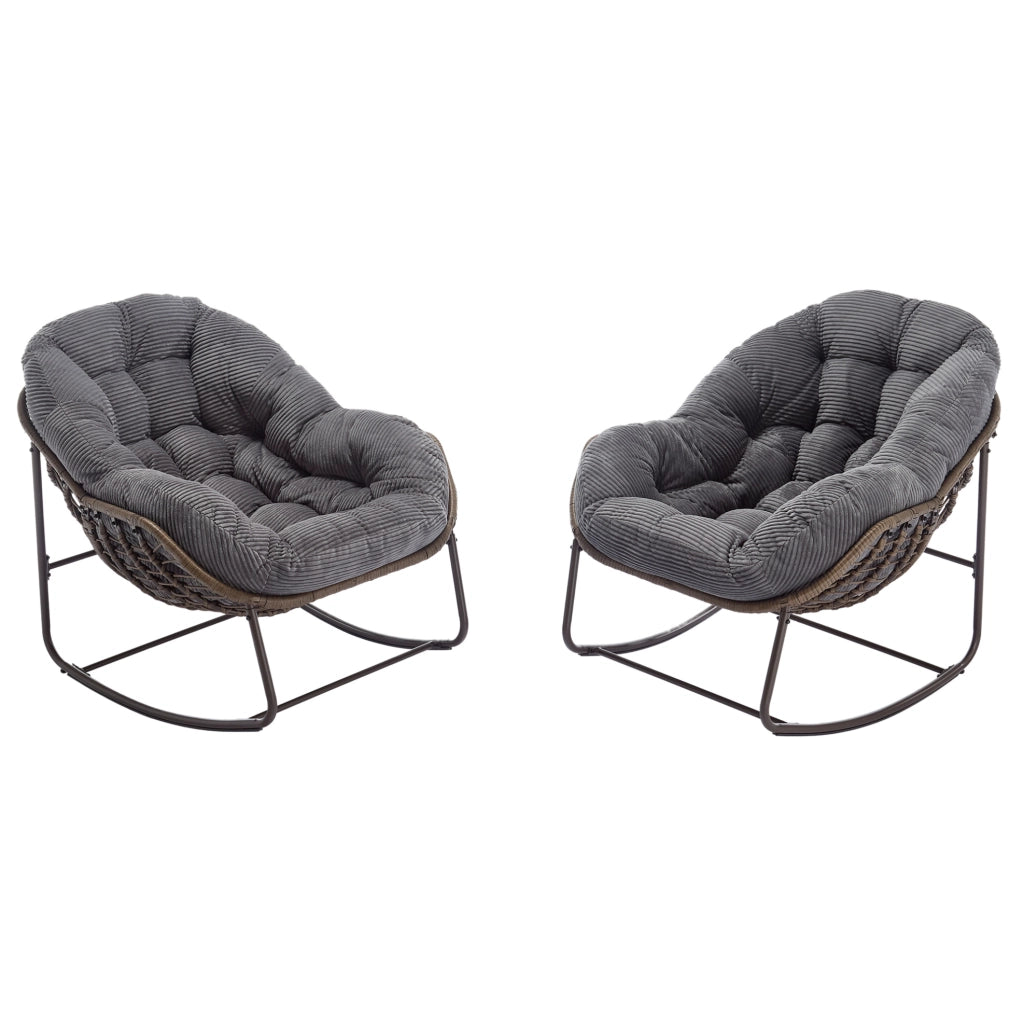 Poltrona a dondolo da esterno in rattan grigio 78x106x90 cm