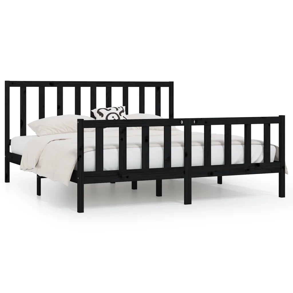 Giroletto-Struttura Letto Nero in Legno Massello 200x200 cm 999483