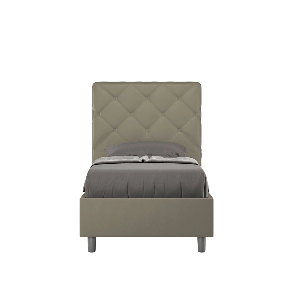 Letto singolo contenitore imbottito 90x190 similpelle cappuccino Priya