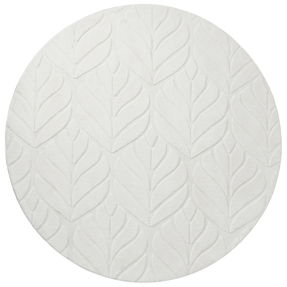 Tappeto in pelliccia sintetica di coniglio, bianco sporco, in poliestere, rotondo da 160 cm, morbido e a pelo lungo, con motivo a foglie
