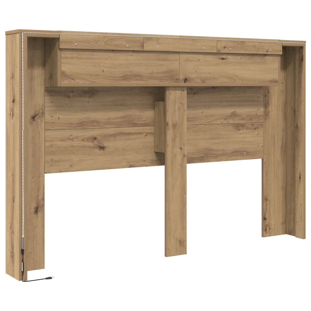 Testiera | Testata con Mobile e LED Rovere Artigianale Legno multistrato