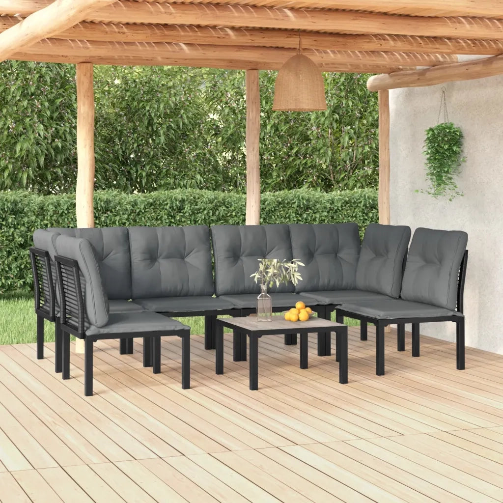 Set Salotto da Giardino 7 pz | Set di Mobili da Esterno Nero e Grigio in Polyrattan