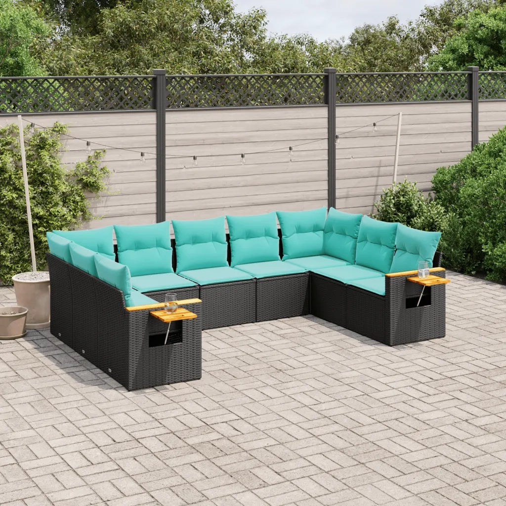 Set Divani da Giardino 9 pz con Cuscini Nero in Polyrattan 3227114