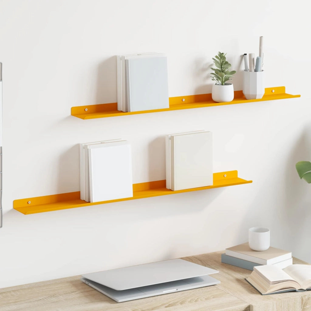 Mensola sospesa 2 pcs Giallo senape 80 x 9 x 2,5 cm Acciaio 8003978