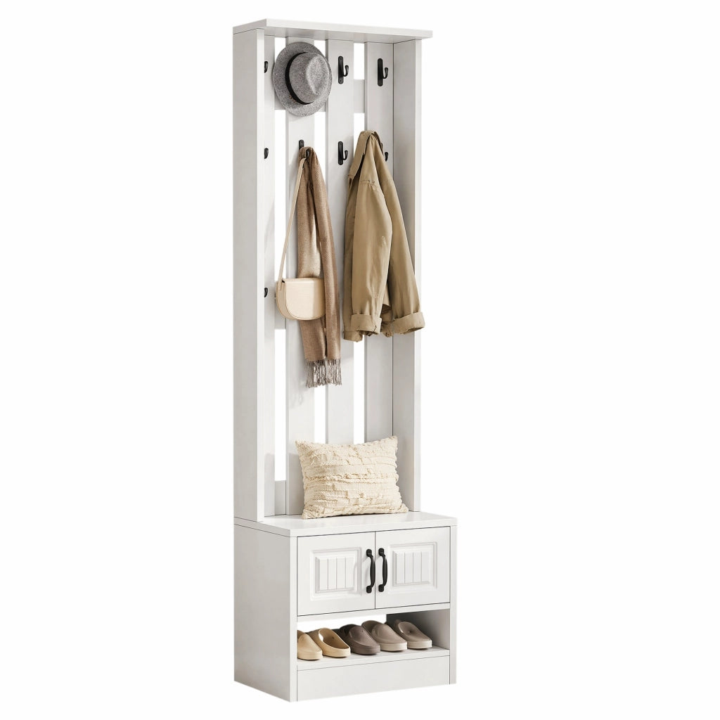 Scarpiera da ingresso bianca con seduta, mobile multifunzione in truciolato, 50 x 36 x 190 cm