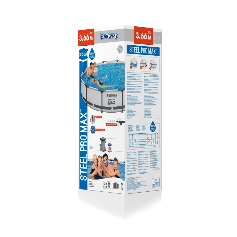 Piscina fuori terra rotonda con telaio in acciaio e pompa filtro inclusa, diametro 366 cm altezza 76 cm capacità 6473 L - Bestway