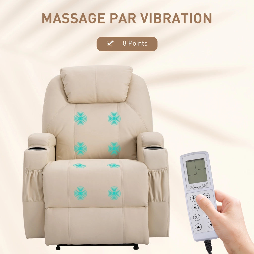 Poltrona Relax Massaggiante Elettrica Reclinabile ¨C zephmum ¨C Tessuto Cr¨¨me