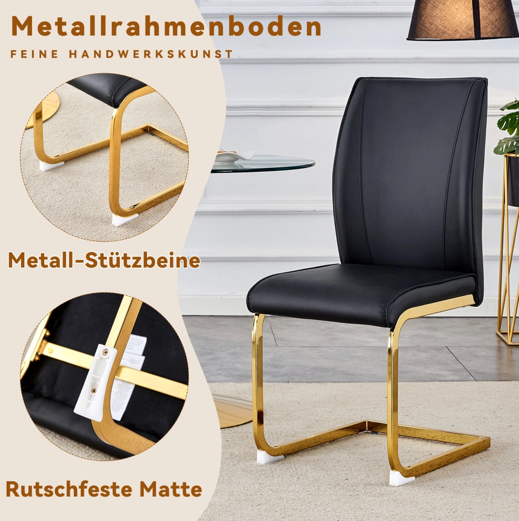 Sedia da pranzo moderna in PU nero con gambe in metallo dorato
