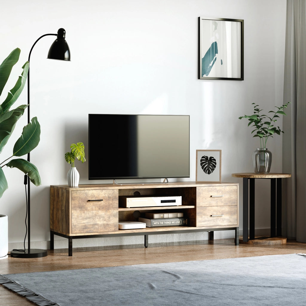 Mobile TV con cassetti e scaffale ¨C zephmum ¨C marrone nero 132x39x45.5 cm