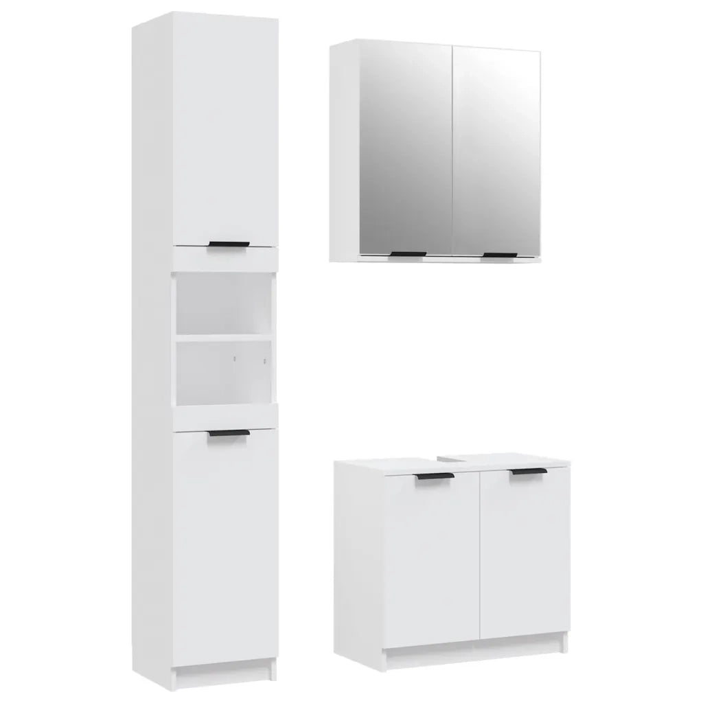 Set di Mobili da Bagno | Armadio da bagno 3 pz Bianco in Legno Multistrato