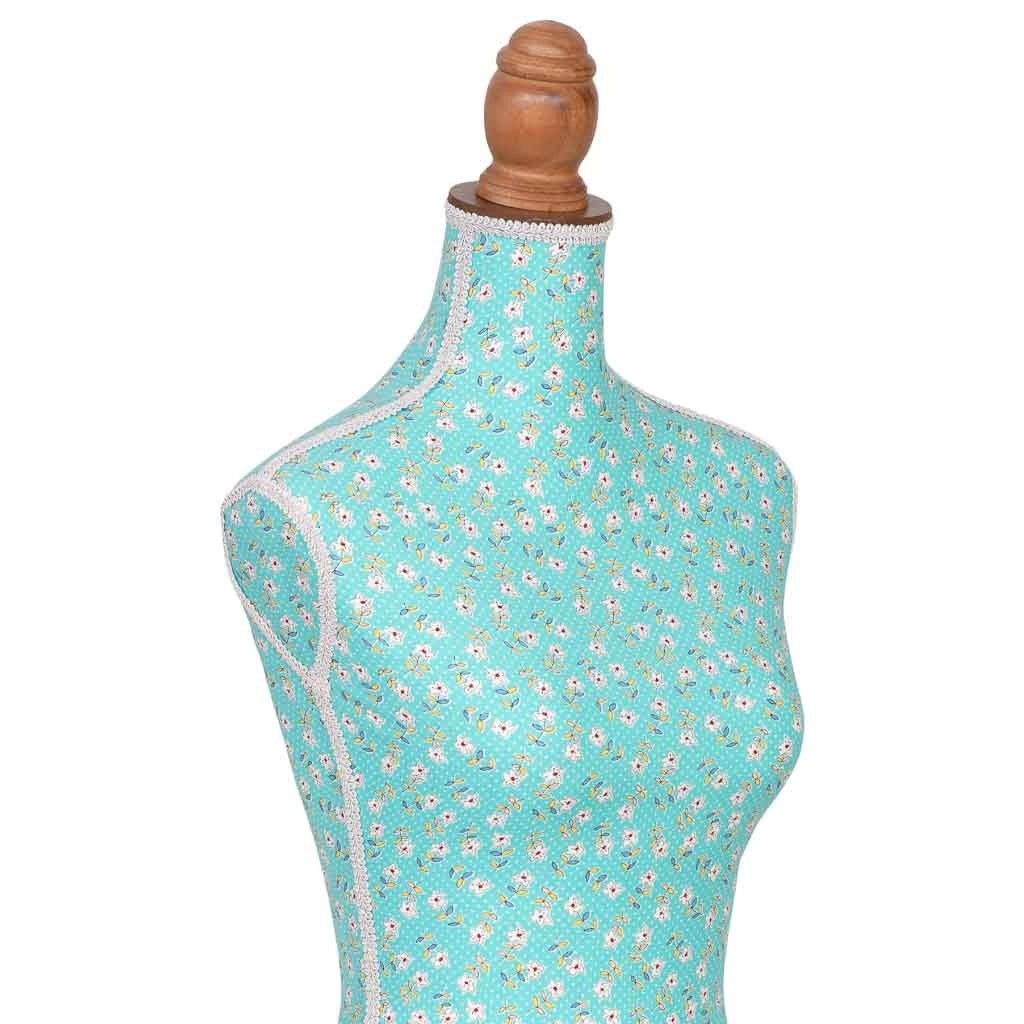 Manichino in legno e gommapiuma con tessuto multicolore 37.5x24x168 cm