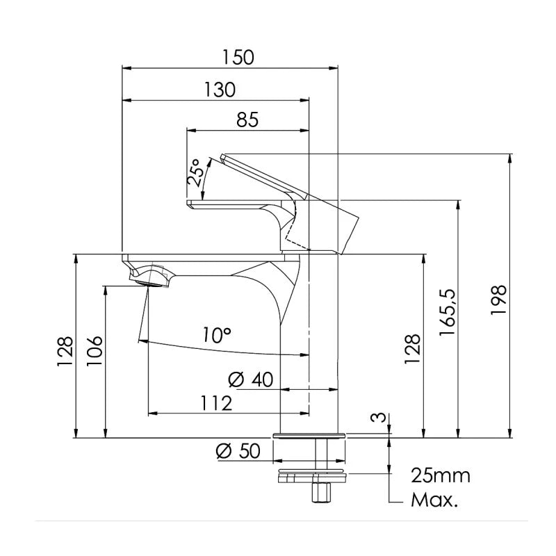 Miscelatore monocomando lavabo senza scarico e senza foro sul corpo serie Energy
