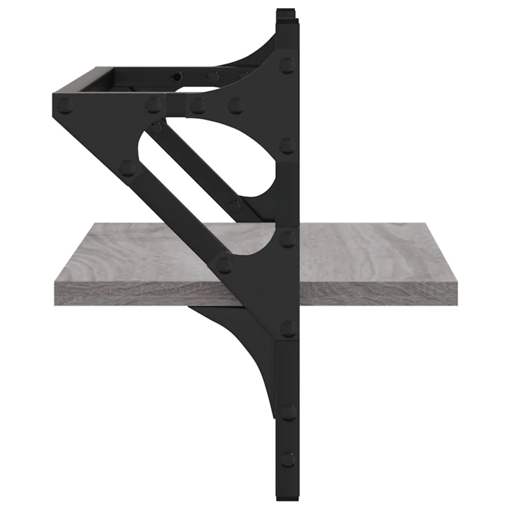 2 pz Mensole a Parete | Scaffale Parete | Ripiano a parete con Aste Grigio Sonoma 40x25x30 cm