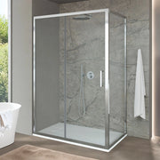 Box doccia angolare 90x100 con porta scorrevole in vetro temperato trasparente e profili cromo Ted