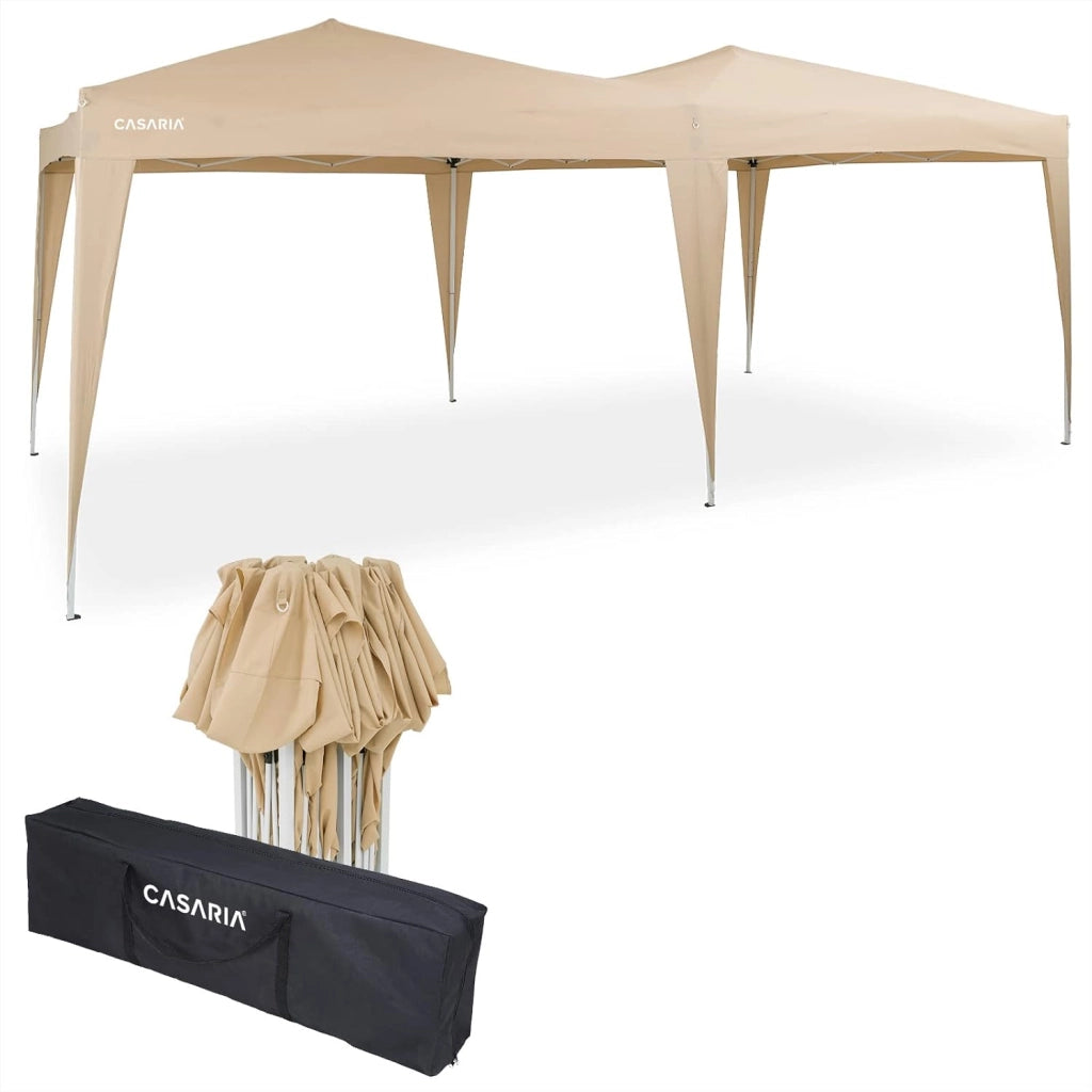 Deuba Gazebo Capri 3x6m Pop-Up Beige Idrorepellente con Borsa Protezione UV Padiglione Pieghevole Tendone Festa