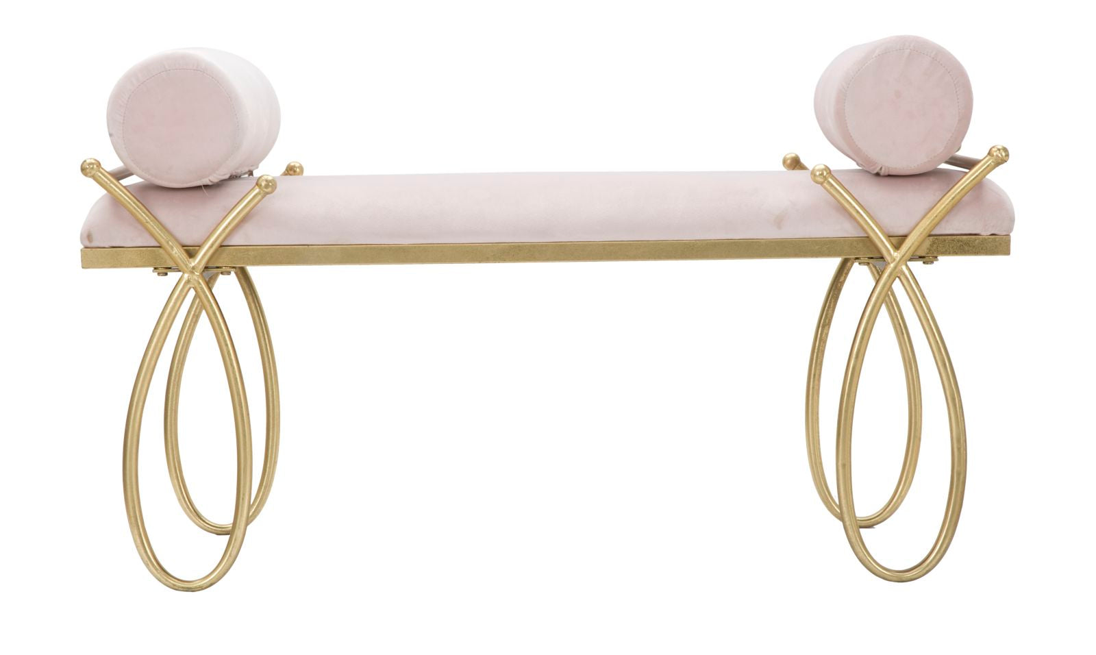Panca Ribbon Rosa 112,5x49x53 cm in Ferro e MDF e Spugna e Poliestere Rosa e Oro