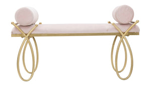 Panca Ribbon Rosa 112,5x49x53 cm in Ferro e MDF e Spugna e Poliestere Rosa e Oro