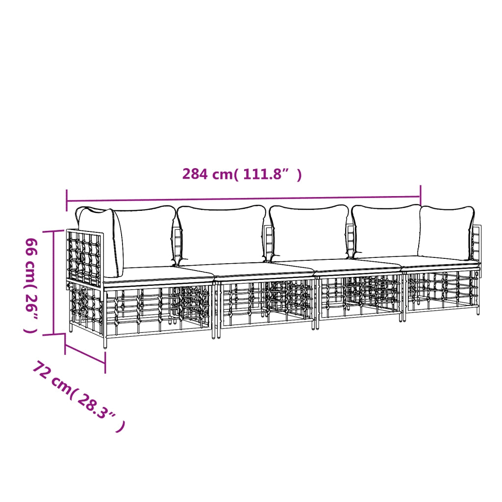 Set Divani da Giardino 4 pz | Set Salotto da Giardino con Cuscini Antracite in Polyrattan