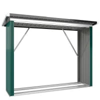 Casetta per Legna in Acciaio Zincato con Base Sollevata e Tetto Inclinato 213x66,5x150 cm Verde