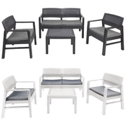 Trade Shop - Set Salotto Giardino Esterno Con Divano 2 Poltrone Tavolino Effetto Rattan Con Cuscini -