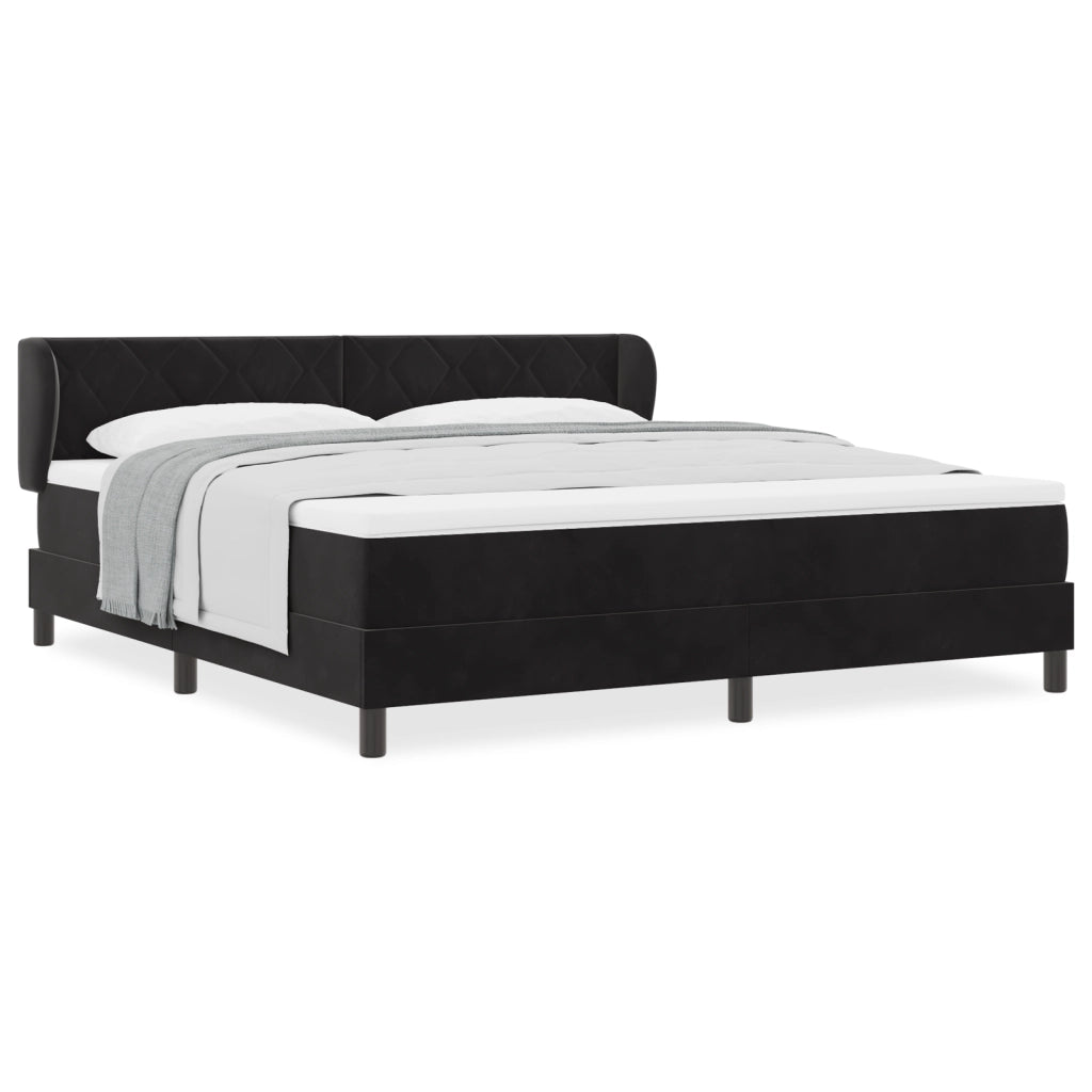 Letto Box Spring  con Materasso Nero 180x200 cm in Velluto