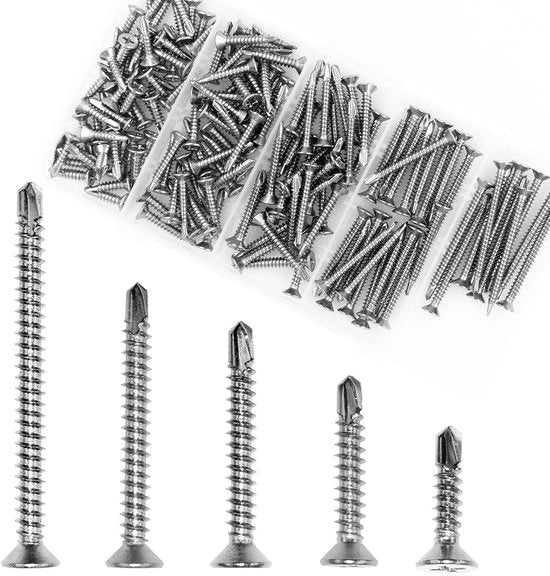 Kit di assortimento viti a secco (180 pezzi), acciaio inox, lavorazione del legno, metallo.