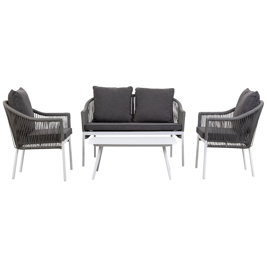 Set divano tavolo e 2 poltrone grigio 90x50x40, 58x65x84, 117x65x84