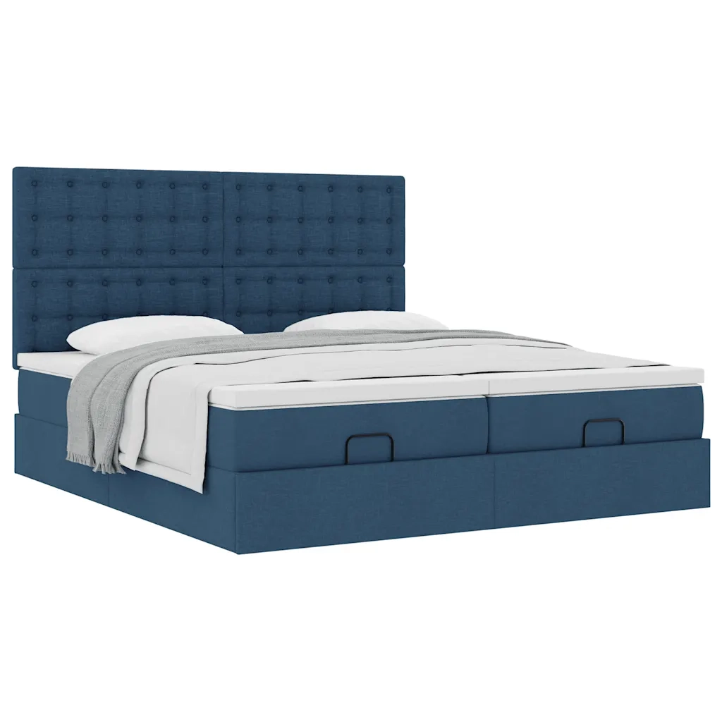Struttura Letto Pouf con Materassi Blu 160x200 cm in Tessuto