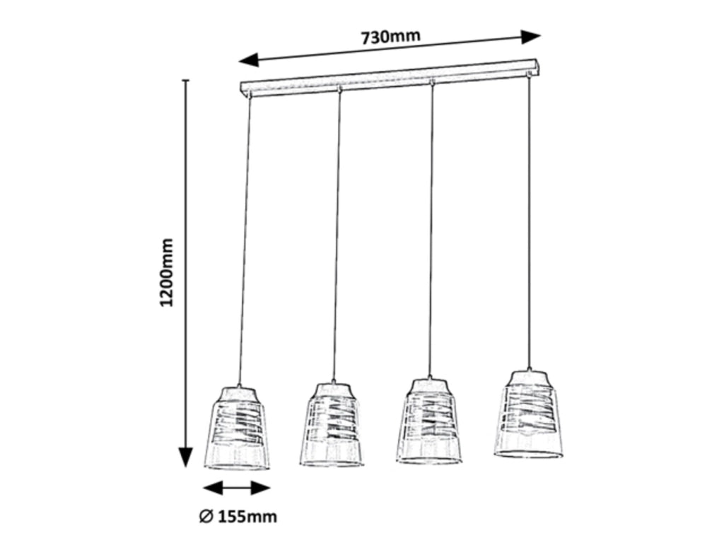 Lampadario Rabalux Zenaida 4xE27 nero opaco vetro moderno