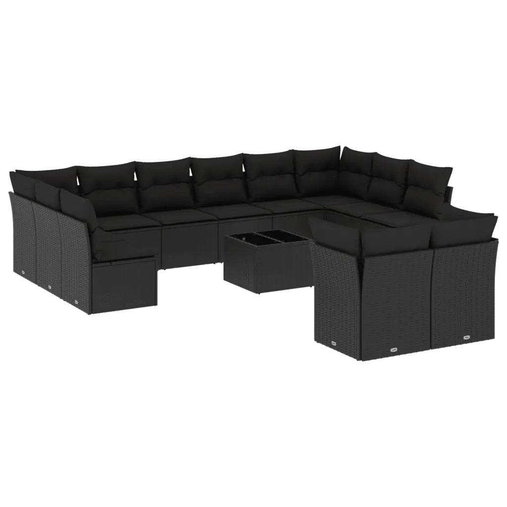 Set Divani da Giardino 13pz con Cuscini Nero in Polyrattan 3250274