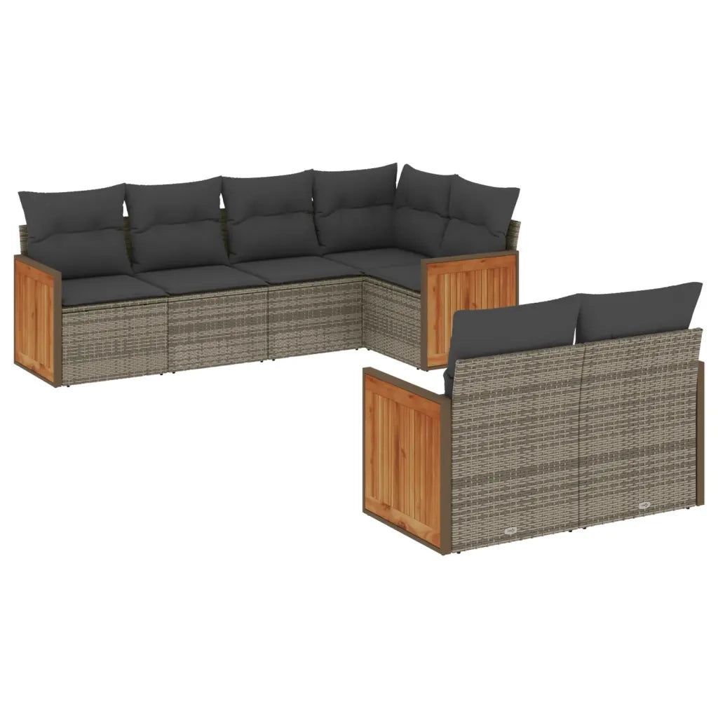 Set Divani da Giardino 7 pz con Cuscini Grigio in Polyrattan 3260226