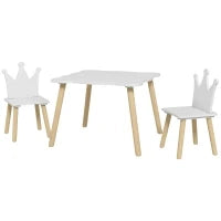 Set Tavolo e 2 Sedie per Bambini con Schienale a Corona, Età 3-6 Anni, Bianco