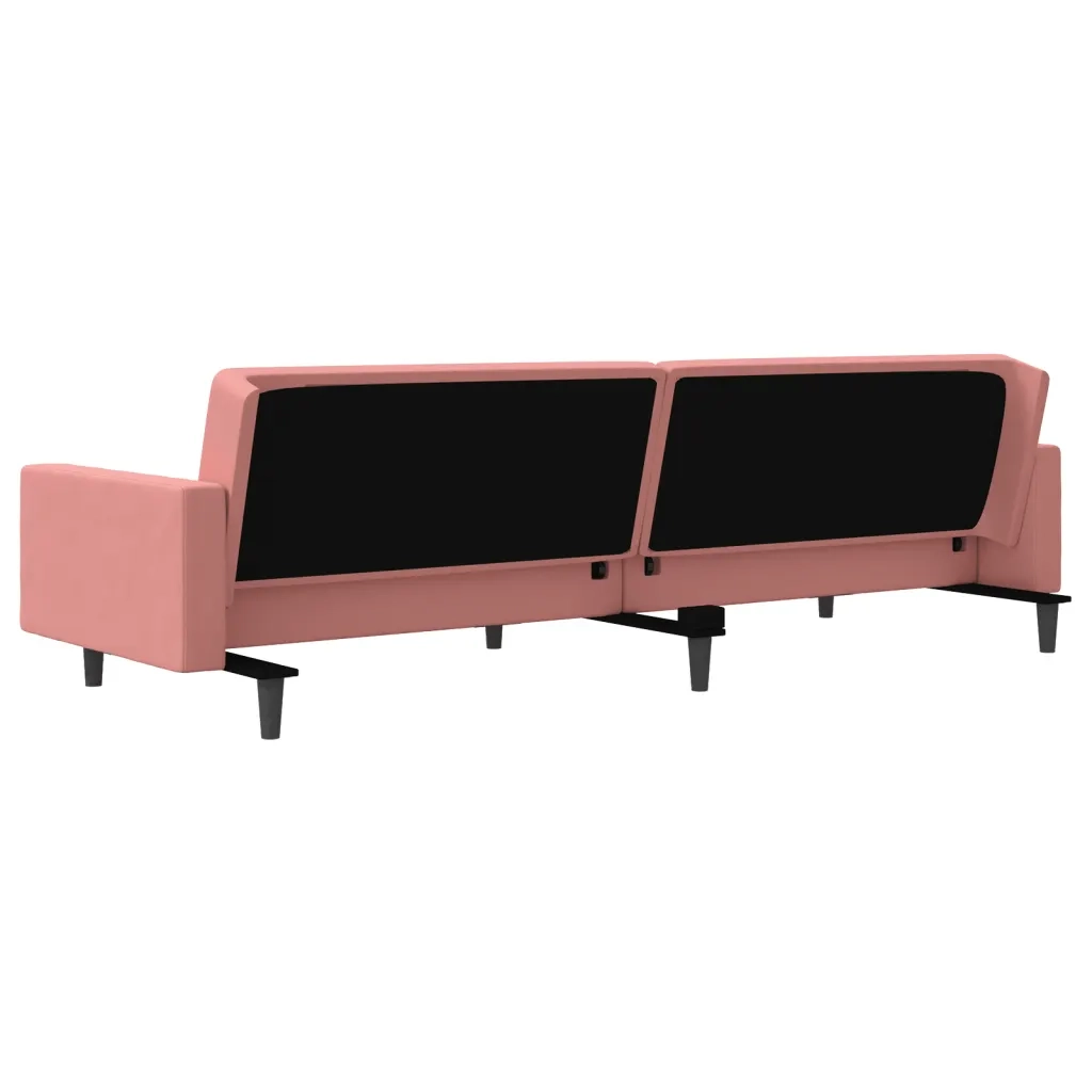 Divano Letto a 2 Posti con 2 Cuscini Rosa in Velluto 375921