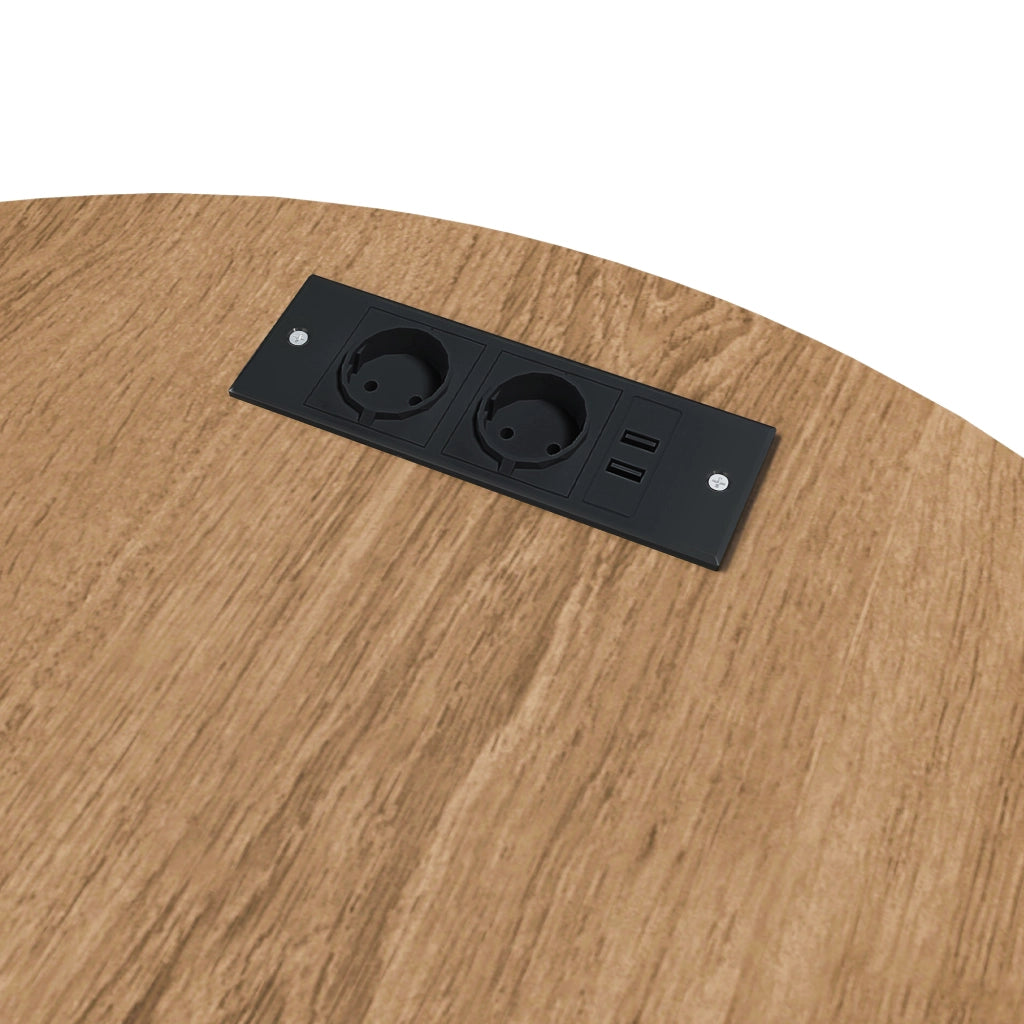 Comodino cilindrico con porta scorrevole; presa e 2 porte USB; per camera da letto; in MDF; rovere; 60×60×60 cm