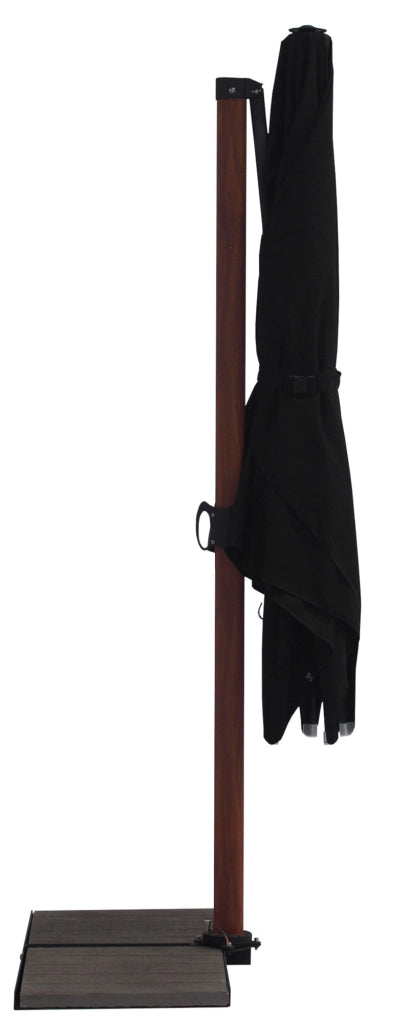 Ombrellone da Giardino Decentrato 3x2m Palo in Alluminio Effetto Legno Tessuto Olefin Trend Wood Nero