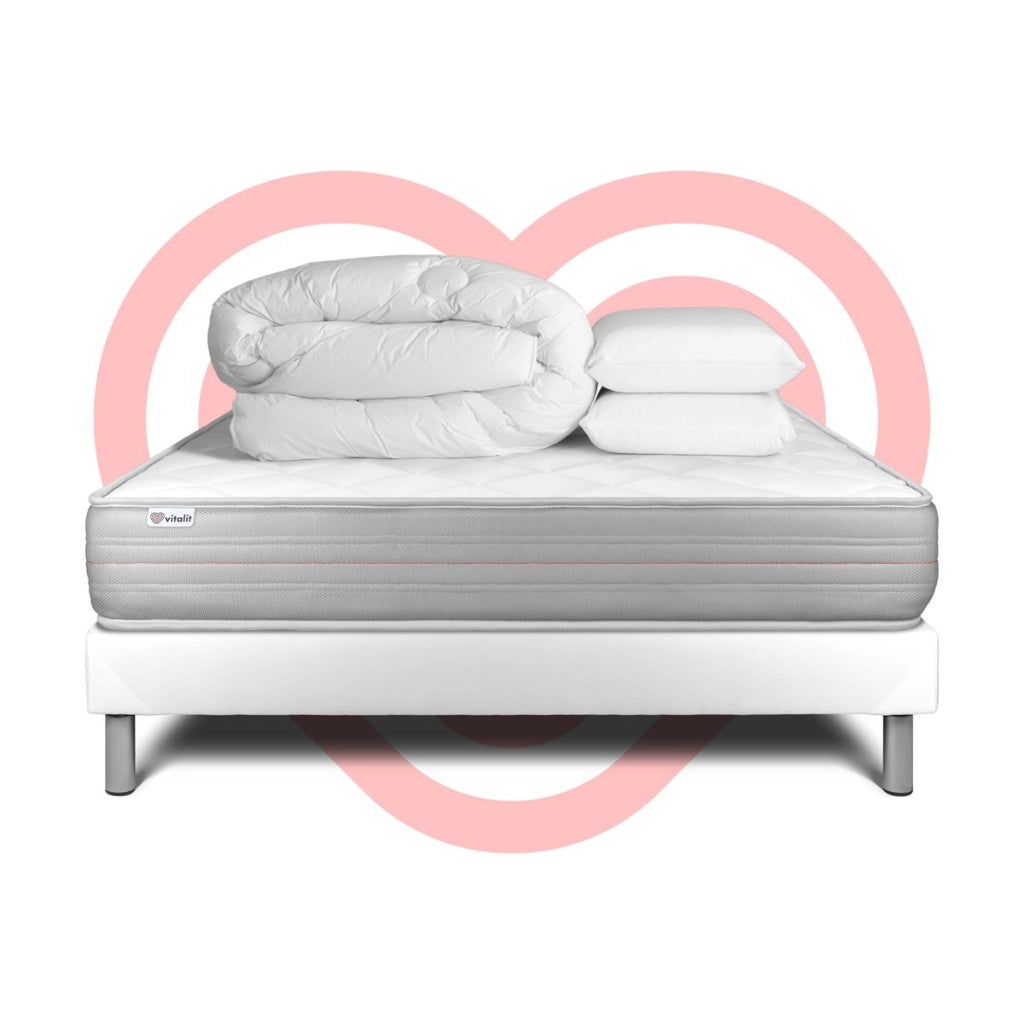 Pacchetto letto completo - Materasso 180x200cm + Box spring con doghe (kit) + 2 cuscini + Piumino - Vitalmemo