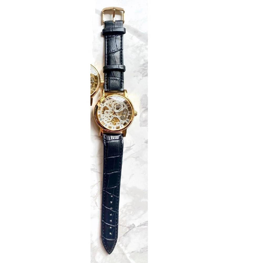 Trade Shop - Orologio Polso Zcc T001 Uomo Automatico Cinturino Pelle Casual Nero Oro Fondo Silver -