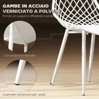 Set 4 Sedie da Pranzo Moderne con Schienale Traforato in Plastica e Gambe in Metallo, Bianco