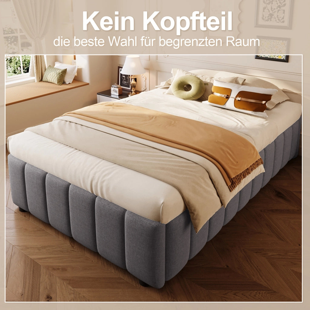 Letto singolo 90x200 cm con contenitore idraulico in lino e MDF; grigio