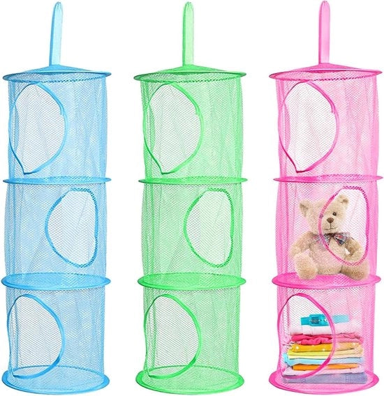 3 contenitori di stoccaggio per orsetti 3 livelli di stoccaggio organizzatore per peluche con tasche multi strato.