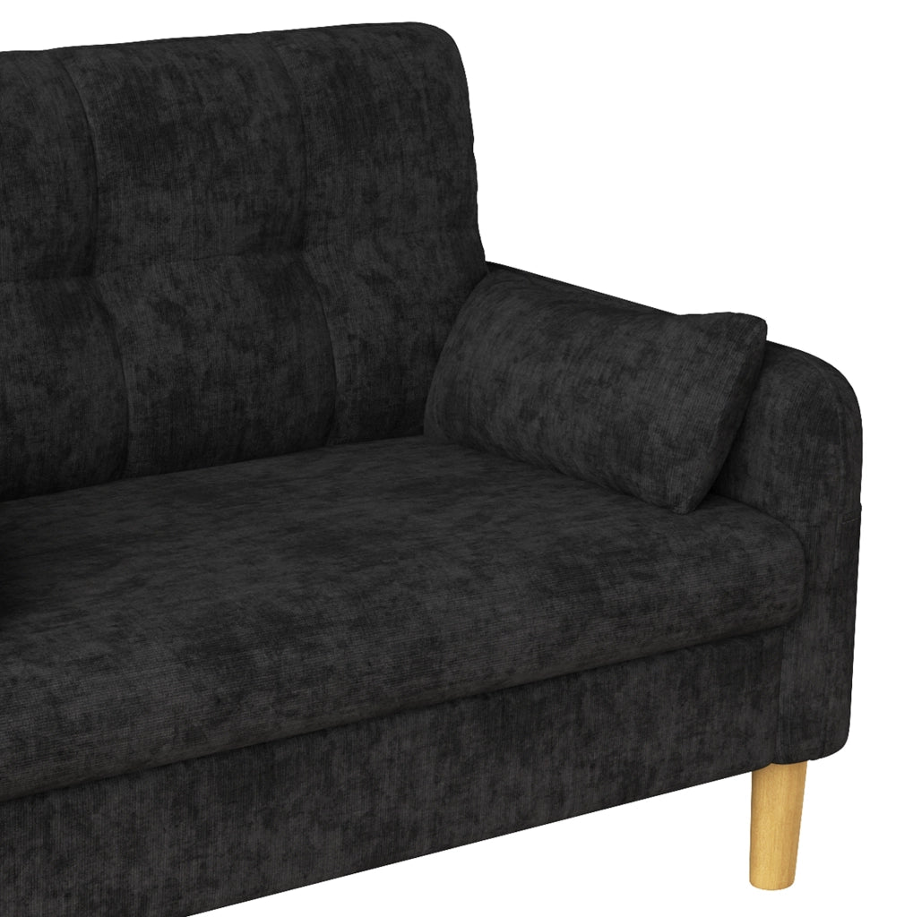 Divano 2 posti compatto 119x78x85 cm in ciniglia grigia con 2 cuscini e tasca laterale