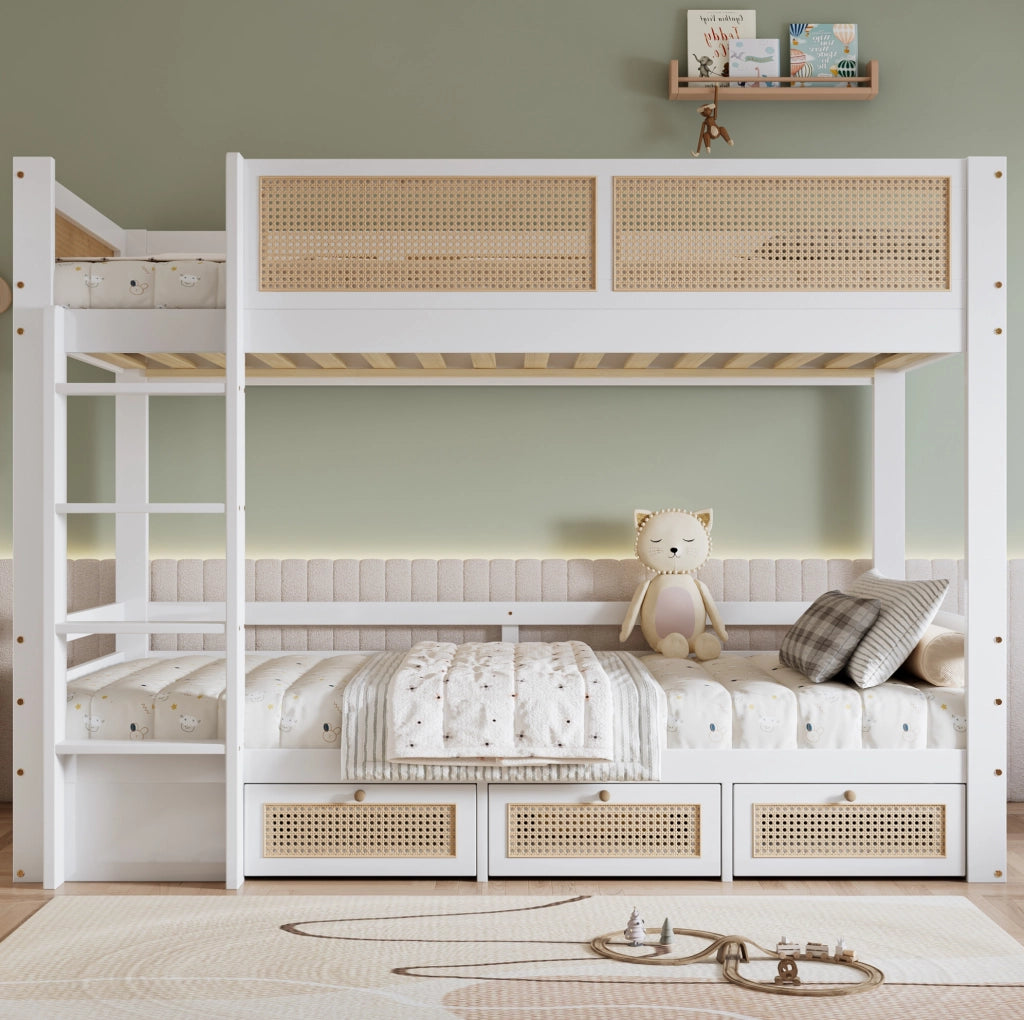 Letto a castello per bambini 90x200 cm con 3 cassetti