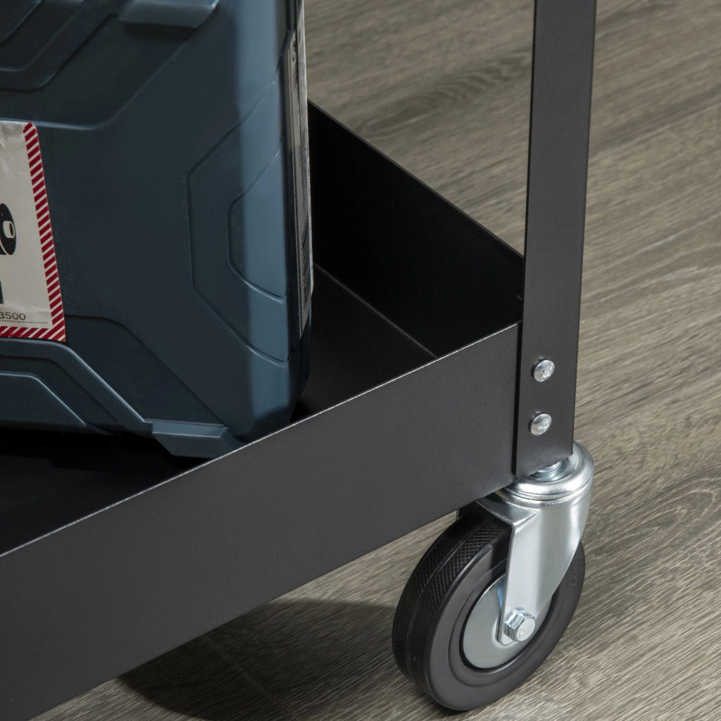 Carrello da officina a 2 ripiani con 4 ruote, struttura in acciaio, portata 150 kg, nero